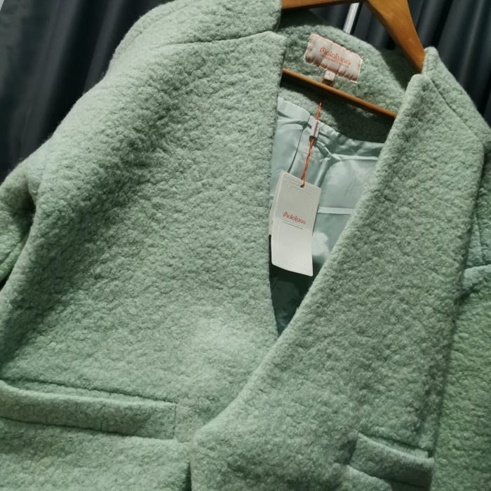 OverCoat เสื้อโค้ทกันหนาว ทรงโคล่งสีเขียวอ่อน ผ้าวูลผสมเนื้อดี บุซับในกันลม พร้อมส่ง สีเขียวอ่อน