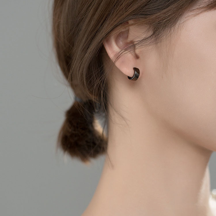 ต่างหูห่วงเล็กเงินแท้ S925 รุ่น Prosper ห่วงหนา สูง 10mm สีเงิน สีดำ ตุ้มหูห่วง เงินแท้ทั้งชิ้น Silver925