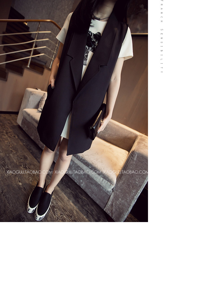 สูทคลุมตัวยาว แขนกุด สีดำ ทรงแบบเกาหลีมากๆ ผ้าเนื้อเบา ใส่คลุมได้ลุคเก๋ๆ (ผ้าแบบสูท) black