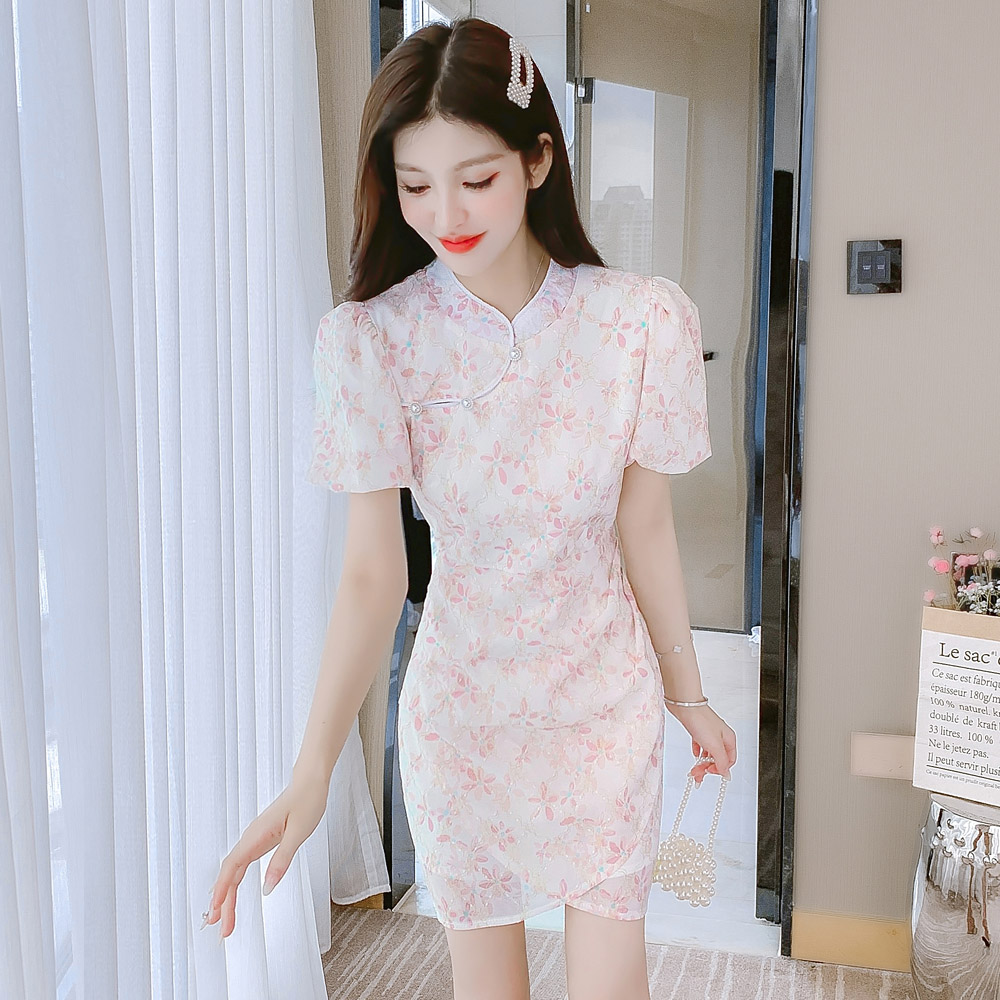 เดรสลูกไม้ เดรสชีฟองสวยๆ แขนสั้น By Meiyi women's clothing