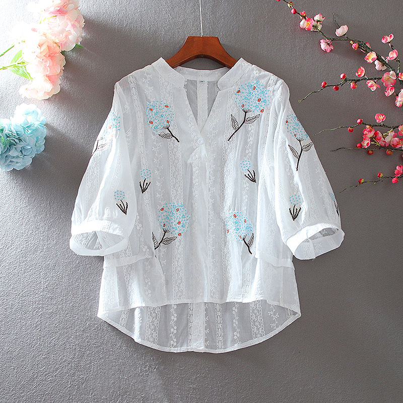 เสื้อลินิน เสื้อผ้าฝ้ายลินิน เสื้อเชิ้ตผ้าลินิน ปักลายสวยๆด้วยด้าย สไตล์VINTAGE BY Dreamroom