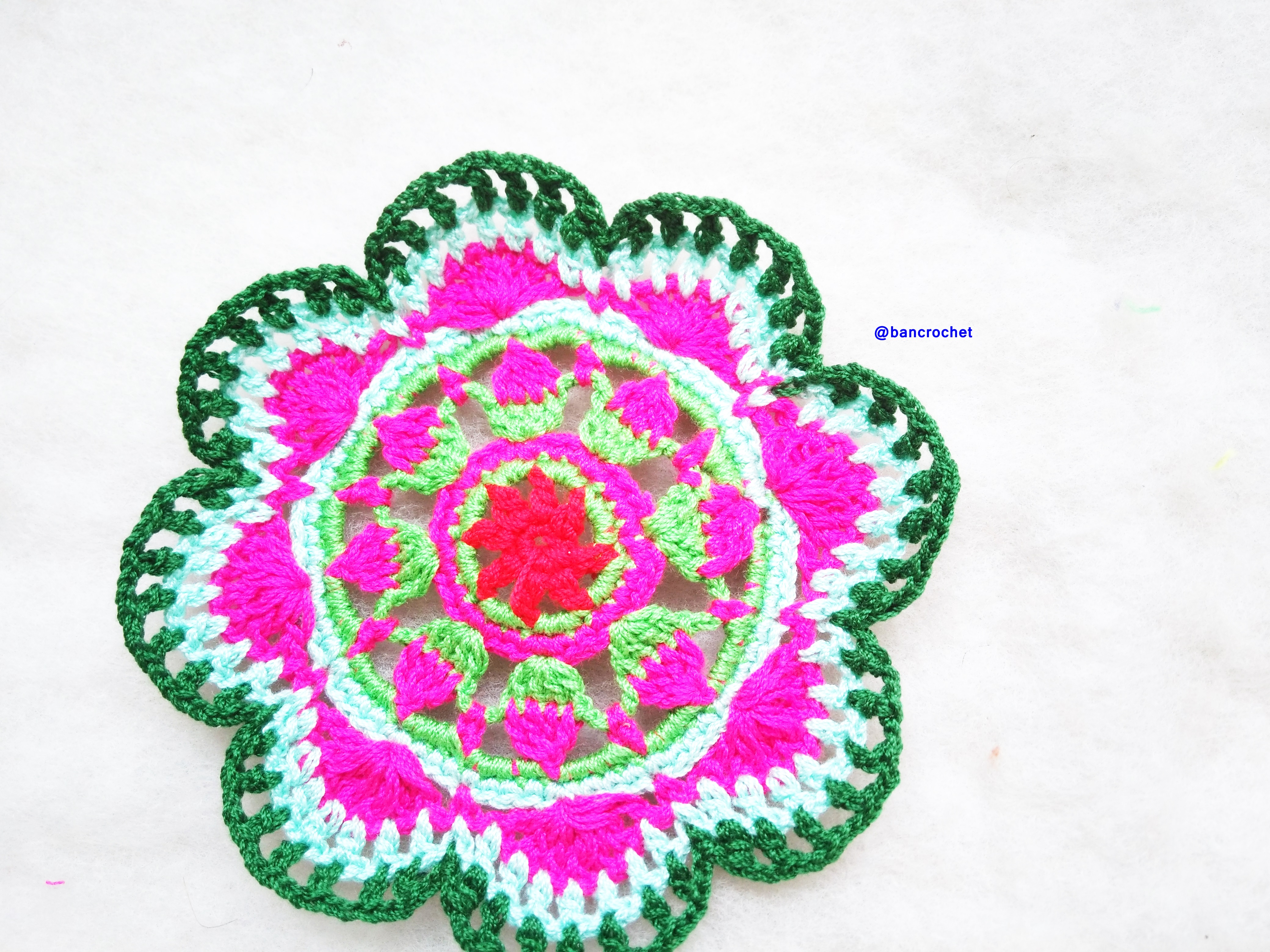 Bancrochet ที่รองแก้วถักโครเชต์ crochet coasters หลากสี 4 นิ้ว