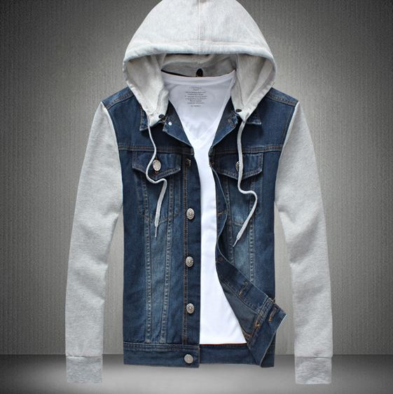 เสื้อ Jacket ยีนส์ แจ็คเก็ตยีนส์ ผู้ชาย แขนยาว ดีไซน์ เป็น ยีนส์ ผสม กับ ผ้า Cotton มี ฮู้ด ถอดเข้าออกได้ แบบเก๋ ไม่เหมือนใคร สียีนส์เข้ม 959829