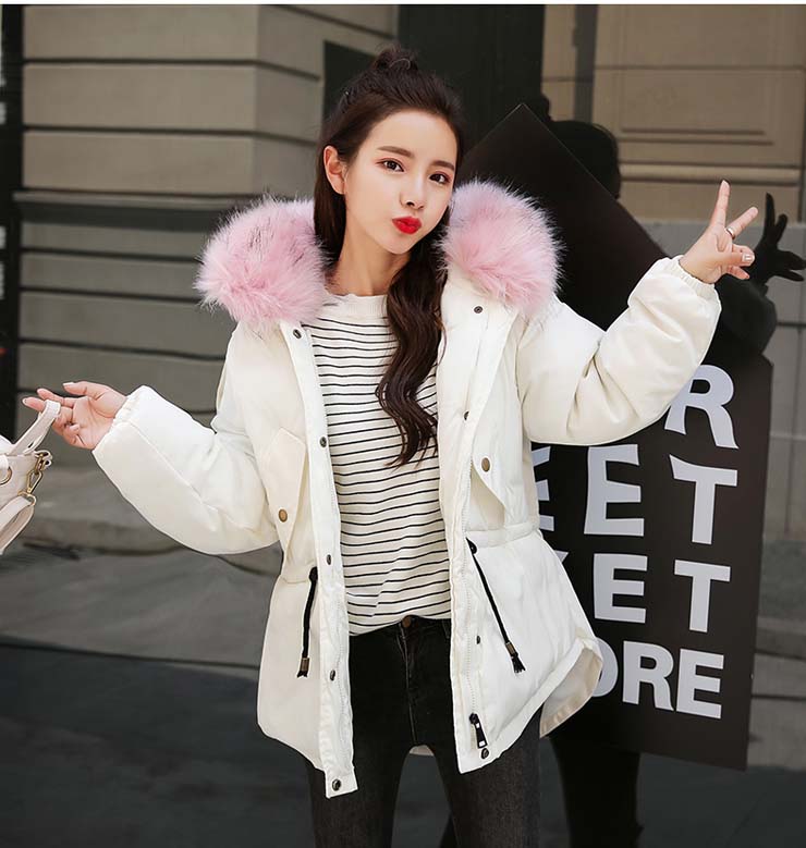 เสื้อกันหนาวฮู้ดดี้ แต่งเฟอร์หนาฟู งานเกรดดีเหมือนแบบ บุนวมหนา อุ่นมาก หิมะก็เอาอยู่ (ถอดขนถอดฮู้ดได้) ขาวฮู้ดชมพู