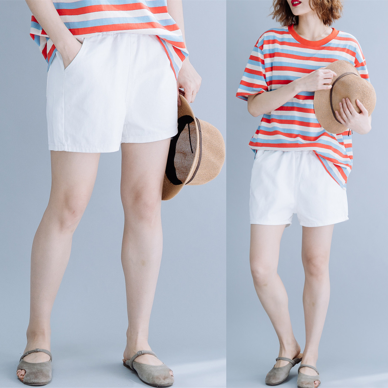Shorts511 กางเกงขาสั้นสีขาวเอวยางยืด มีกระเป๋าสองข้าง ผ้าโพลีเนื้อดีหนาสวยนุ่มใส่สบาย งานน่ารักแมทช์กับเสื้อทรงไหนก็เข้า