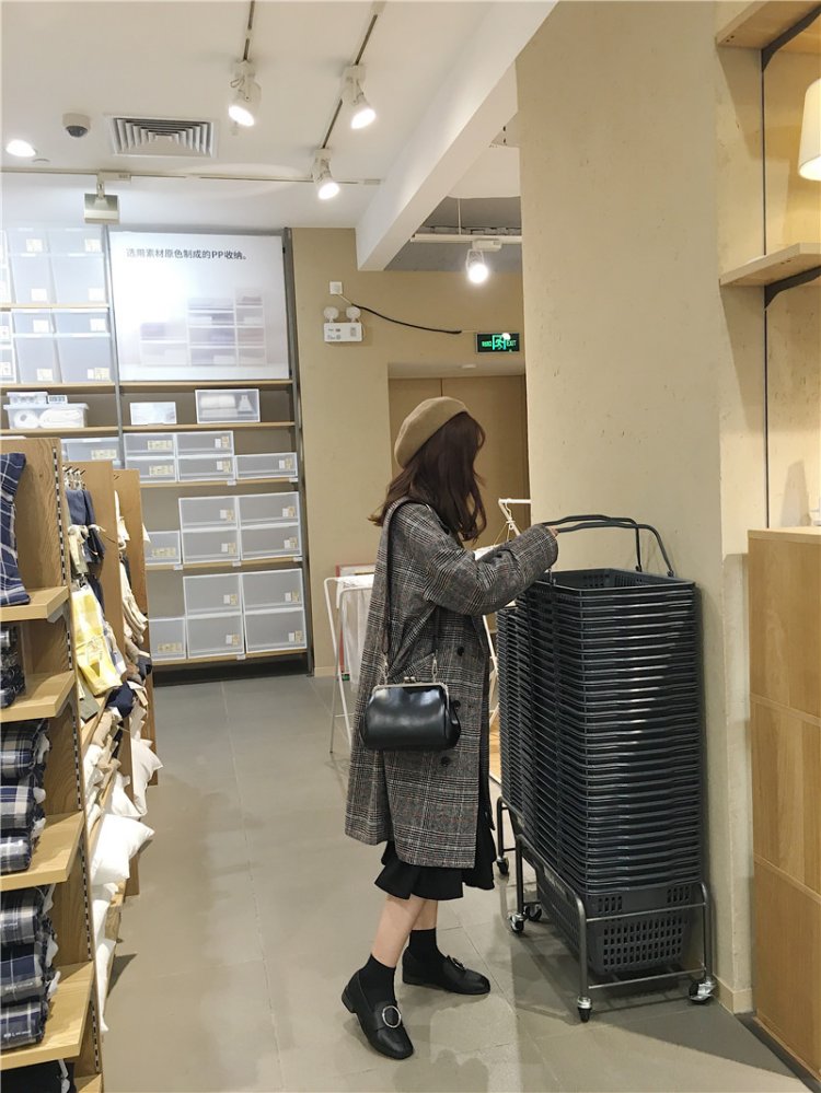 Korea Minimal Coat เสื้อคลุมกันหนาว ตัวยาว สไตล์เกาหลี ผ้าทอลายสก๊อต บุซับในกันลม