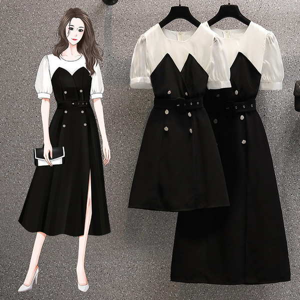 เดรสคนอ้วน เดรสสาวอวบ ชุดเดรสคนอ้วนวัยรุ่นแขนสั้น BY PLUS SIZE Girl