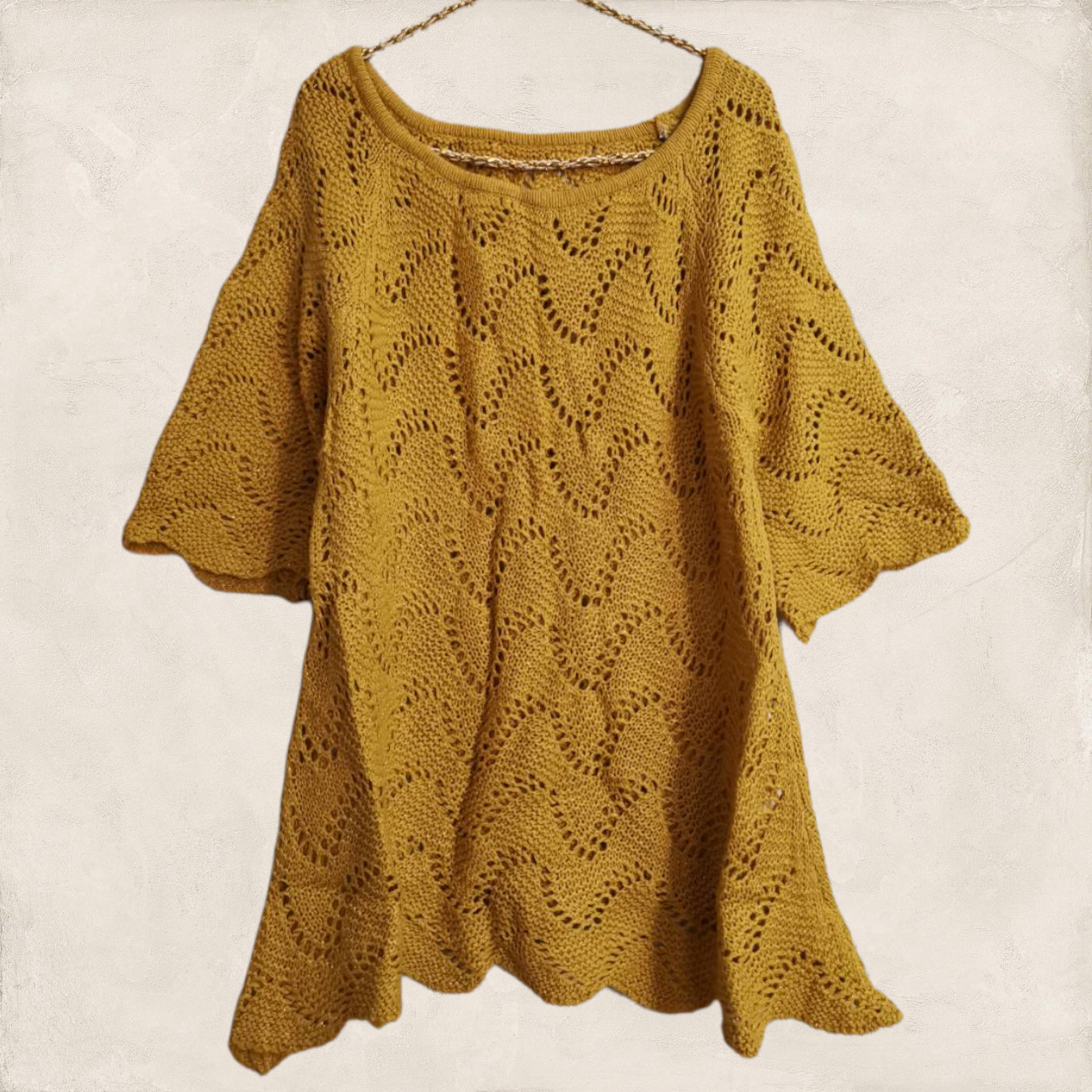Blouse3430 เสื้อไหมพรมทรงปล่อยแขนสามส่วน ไหมพรมถักเนื้อดียืดได้เยอะ มี 3 สี ดำ, เหลืองมัสตาร์ด, อิฐ