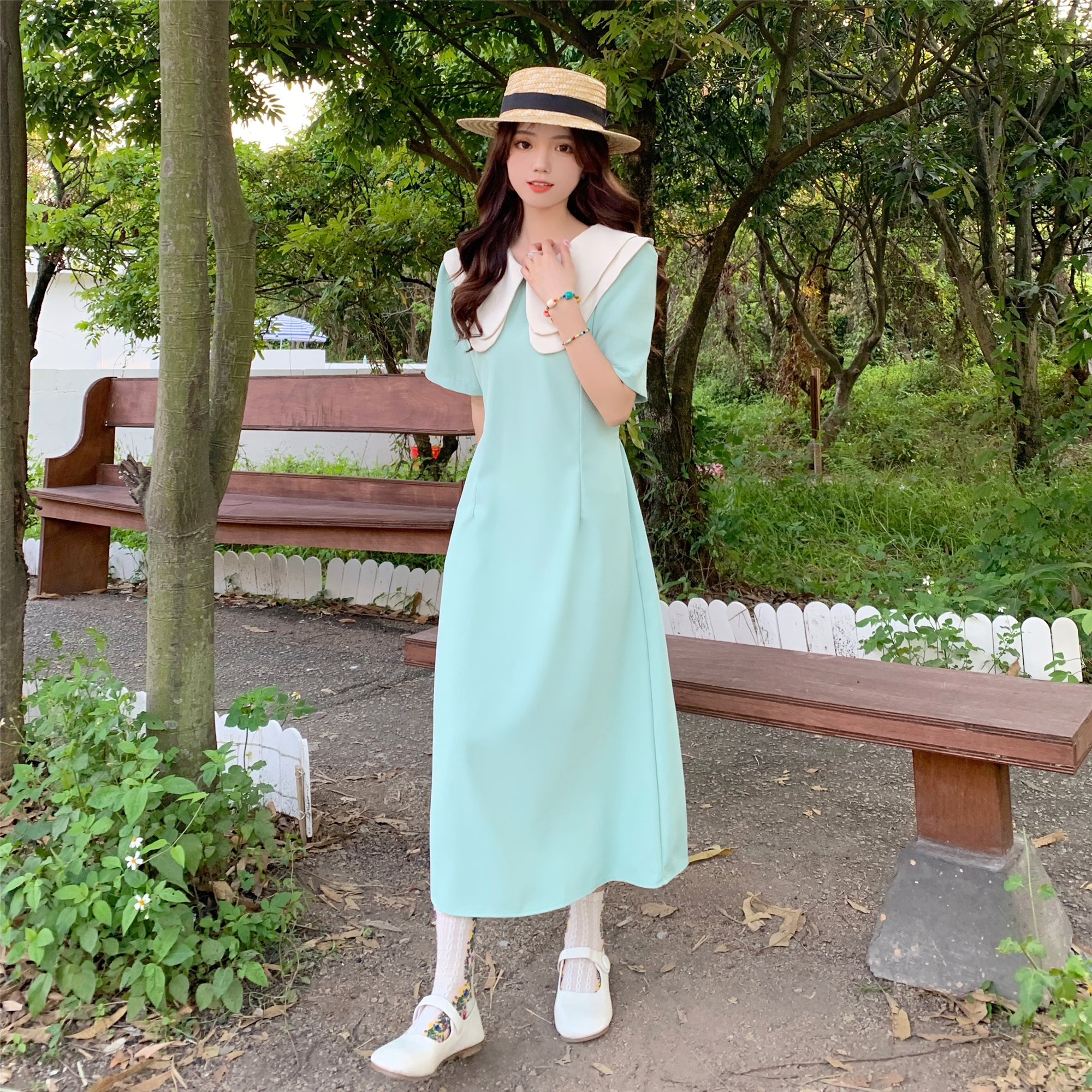 เดรสคนอ้วน เดรสสาวอวบ ชุดเดรสคนอ้วนวัยรุ่นสีเขียวมิ้น BY PLUS SIZE Girl