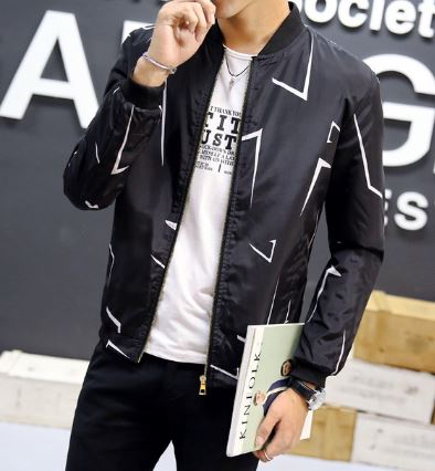 เสื้อแจ็คเก็ตเท่ ๆ เสื้อกันลม เสื้อ jacket ผ้าโพลี แบบแฟชั่น ลวดลาย กราฟฟิค เสื้อ jacket วัยรุ่น ใส่เท่ ๆ สีดำ สีน้ำเงิน 847348