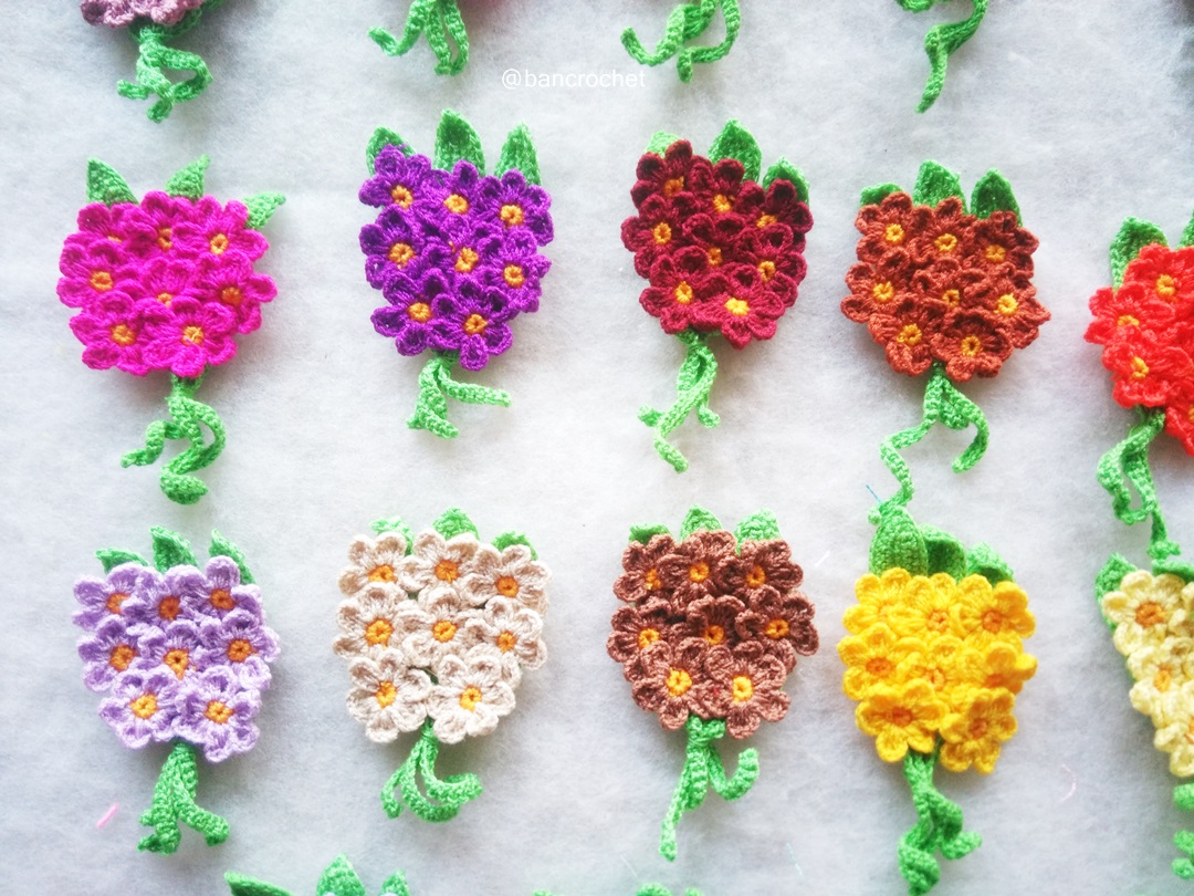 เฉพาะราคาส่ง ช่อดอกไม้จิ๋วถักโครเชต์ Mini flower bouquet crochet (only wholesale) สำเนา หลากสี 5 นิ้ว