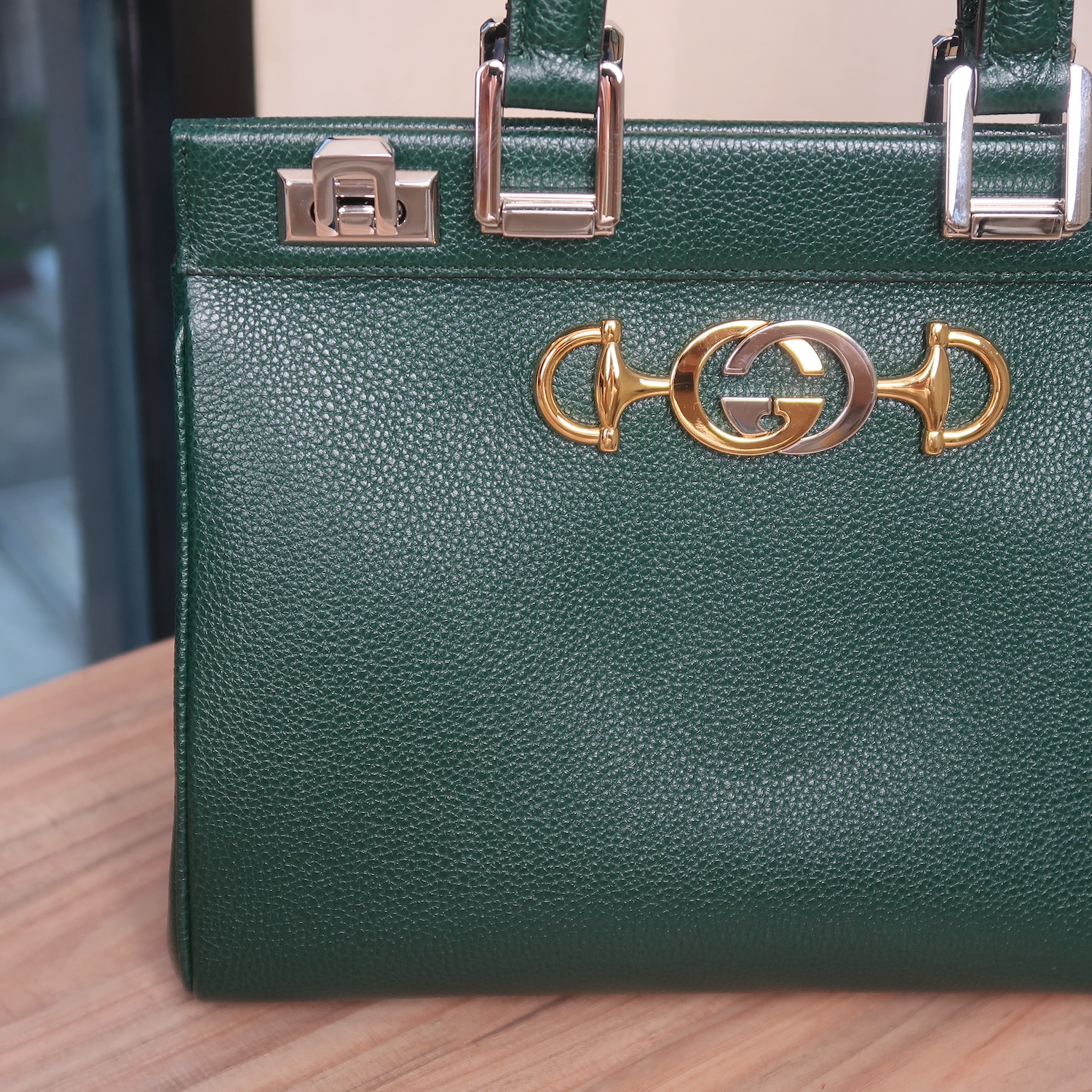 Gucci Green Grain Calfskin Zumi Top Handle Bag
