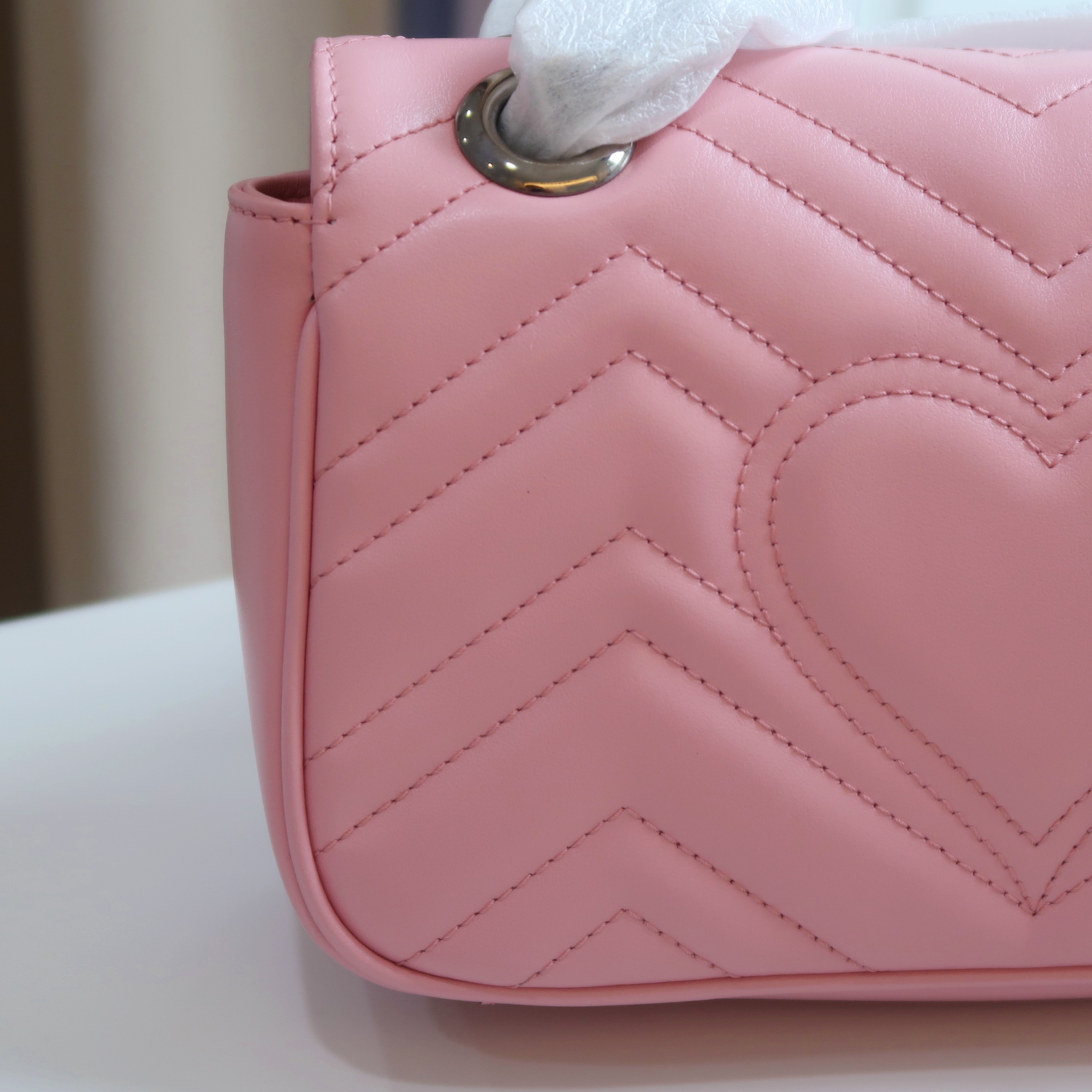 Gucci Pink Calfskin GG Marmont Mini Flap 22 SHW