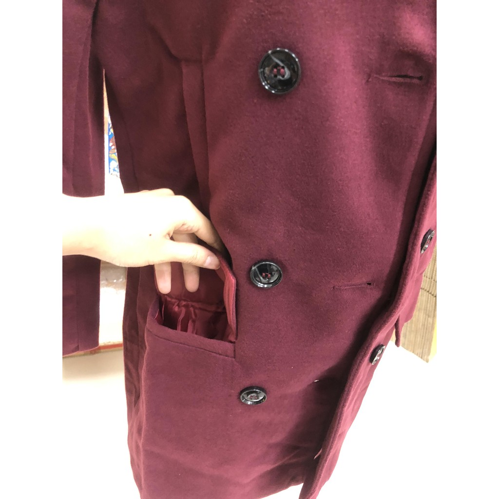 เสื้อโค้ทกันหนาว รุ่นกระดุม 2 แถว สไตล์เกาหลี ผ้าวูลผสม พร้อมส่ง red