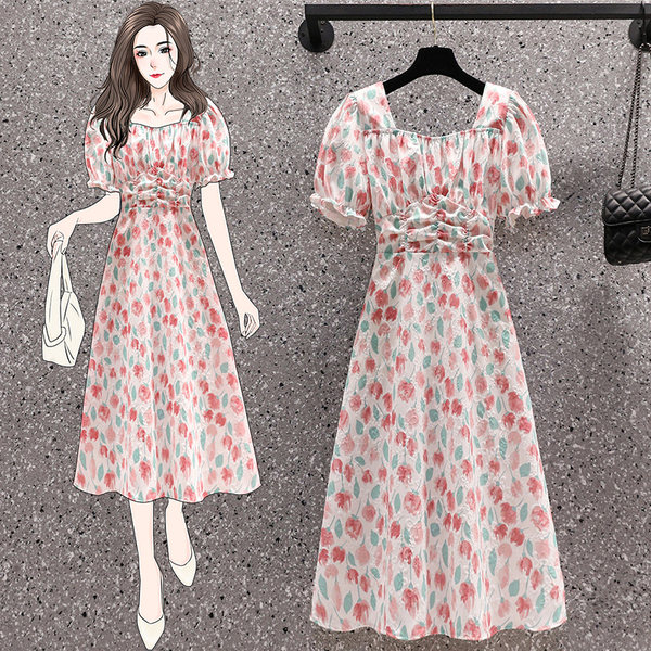 เดรสคนอ้วน เดรสสาวอวบ ชุดเดรสคนอ้วนวัยรุ่นแขนสั้น BY PLUS SIZE Girl