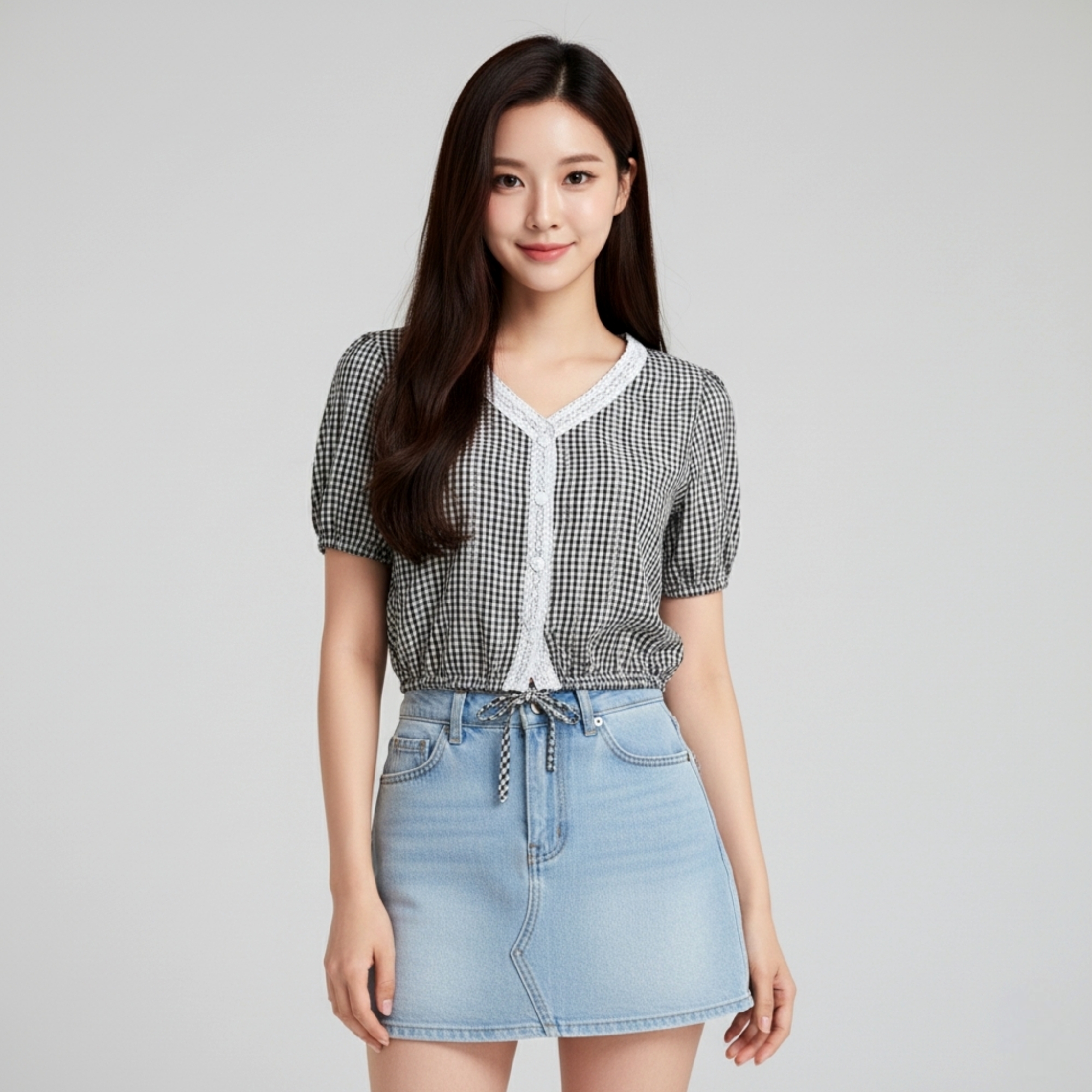 🪞 Blouse4007 เสื้อลายสก็อตโทนครีมดำผ้าโพลีเนื้อดีเรียบสวยไม่ยับง่าย แต่งลูกไม้พร้อมชายรูดผูกเอวสุดเก๋ เพิ่มลุคหวานละมุนดูมีสไตล์อย่างเป็นธรรมชาติ
