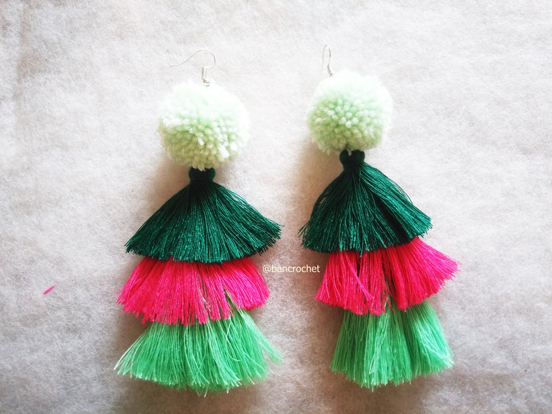 ต่างหูถักโครเชต์ crochet earrings หลากสี 5 นิ้ว