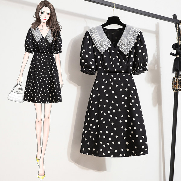 เดรสคนอ้วน เดรสสาวอวบ ชุดเดรสคนอ้วนวัยรุ่น เดรสชีฟองลายดอกไม้สีดำ BY PLUS SIZE Girl