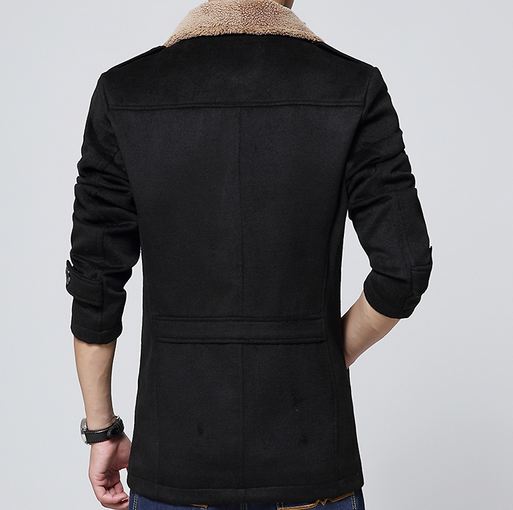 เสื้อ แจ็คเก็ต ผู้ชายแขนยาว Jacket แบบสูท เสื้อกันหนาว ไฮโซ ซับใน ด้านใน เป็นขนสัตว์ นุ่ม ใส่สบาย ดีไซน์ เป็น เสื้อสูท สีดำ 79420