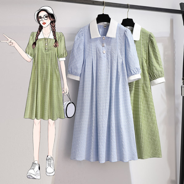 เดรสคนอ้วน เดรสสาวอวบ ชุดเดรสคนอ้วนวัยรุ่นแขนสั้น BY PLUS SIZE Girl