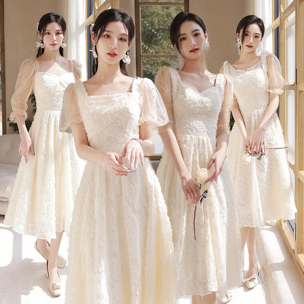 ชุดเพื่อนเจ้าสาวสีครีม ชุดเพื่อนเจ้าสาว ชุดไปงานแต่งงาน