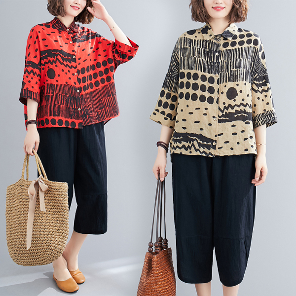 เสื้อผ้าฝ้าย เสื้อผ้าลินิน สไตล์ฤดูร้อน BY Lian Zhi Cotton and linen art สไตล์VINTAGE มีขนาดไซส์อกประมาณ 35-40 นิ้ว