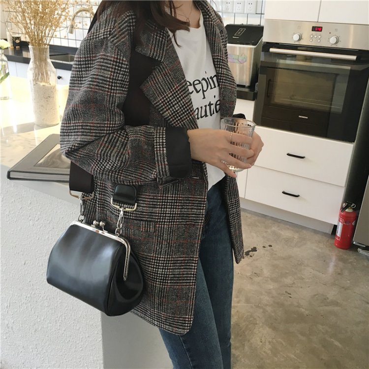 Korea Minimal Coat เสื้อคลุม ตัวสั้น สไตล์เกาหลี ผ้าทอลายสก๊อต บุซับในกันลม