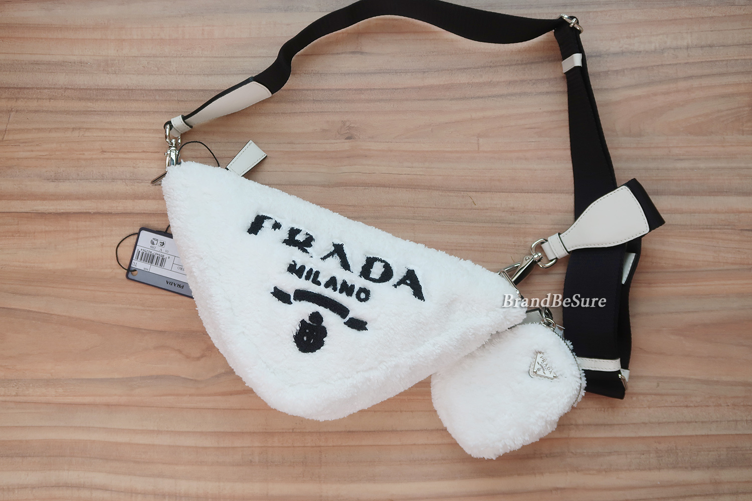 Prada Bianco Spugna Triangle Crossbody 1BH190