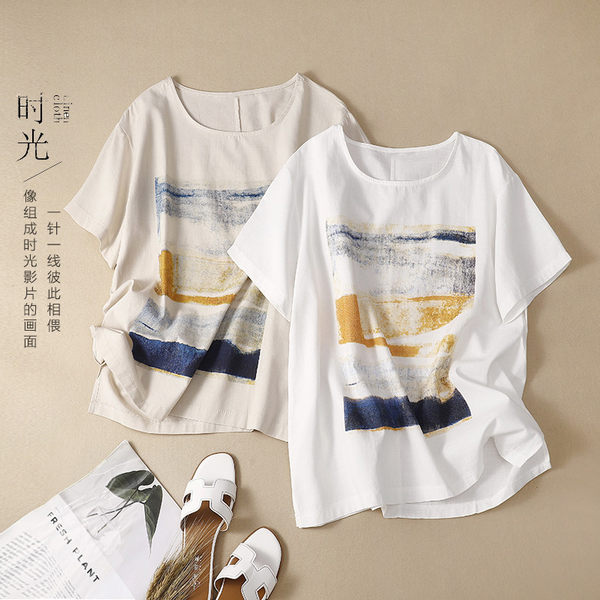 เสื้อยืดคนอ้วน สไตล์ญี่ปุ่น เสื้อยืดคนอ้วนผู้หญิง เสื้อทีเชิ้ตตัวใหญ่
