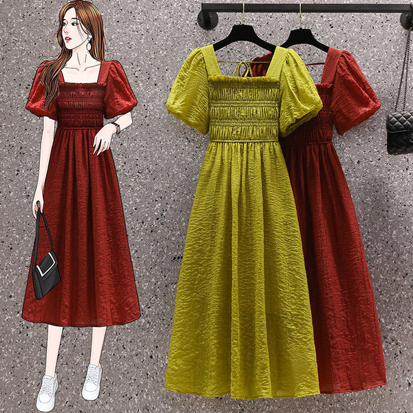 เดรสคนอ้วน เดรสสาวอวบ ชุดเดรสคนอ้วนวัยรุ่นแขนสั้น BY PLUS SIZE Girl
