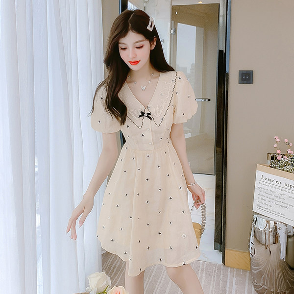 เดรสลูกไม้ เดรสชีฟองสวยๆ แขนสั้น By Meiyi women's clothing