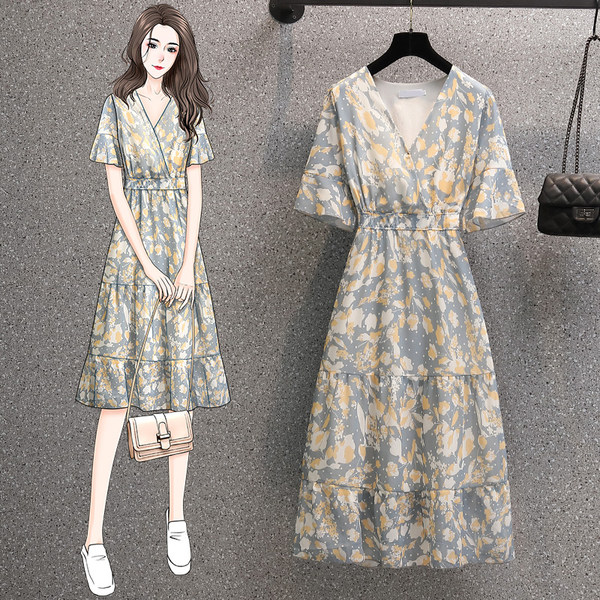 เดรสคนอ้วน เดรสสาวอวบ ชุดเดรสคนอ้วนวัยรุ่นแขนสั้น BY PLUS SIZE Girl