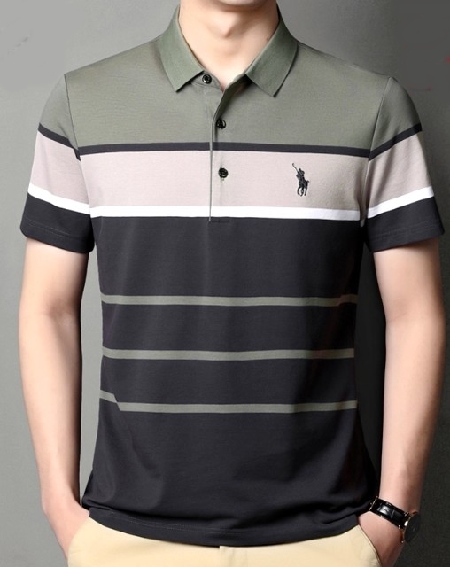 เสื้อโปโล ผู้ชาย ลายขวาง แบบผู้ใหญ่ วัยกลางคน เสื้อ polo สวย ๆ ใส่อยู่บ้าน ทำงาน ออกงาน 287559