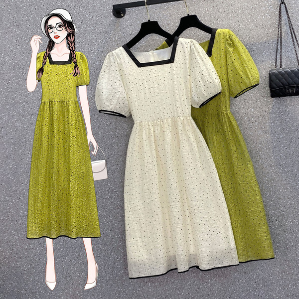 เดรสคนอ้วน เดรสสาวอวบ ชุดเดรสคนอ้วนวัยรุ่นแขนสั้น BY PLUS SIZE Girl