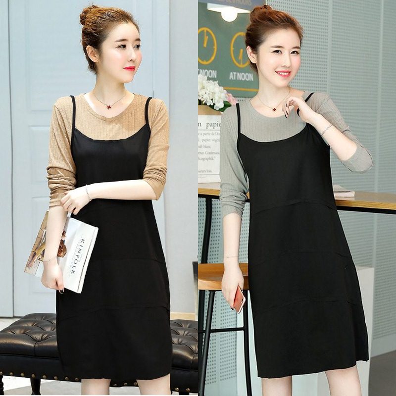 Dress4309 เดรสไซส์ใหญ่สาวอวบทรงเอี๊ยมแขนยาวสีพื้นดำทูโทน(เป็นชุดติดกัน) ผ้าคอตตอนผสมสแปนเด็กซ์เนื้อดีนุ่มมีน้ำหนักทิ้งตัว เนื้อผ้าใส่สบายยืดขยายได้เยอะ งานสวยใส่ง่ายน่ารักมาก มี 2 สี เขียว, น้ำตาล