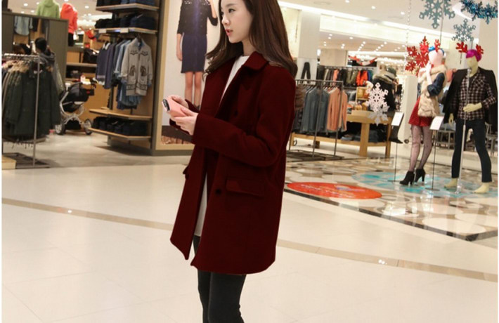 เสื้อโค้ทกันหนาว กระดุม 2 แถว สไตล์เกาหลี พร้อมส่ง red wine