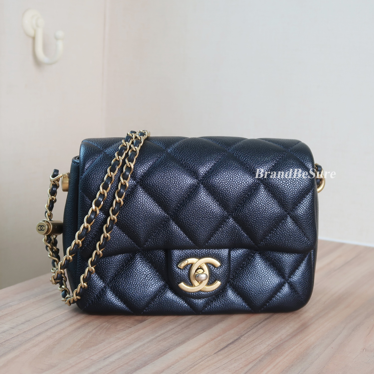 Chanel Black Caviar Mini 7" Adjustable Strap GHW