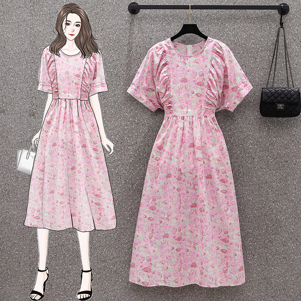 เดรสคนอ้วน เดรสสาวอวบ ชุดเดรสคนอ้วนวัยรุ่นแขนสั้น BY PLUS SIZE Girl