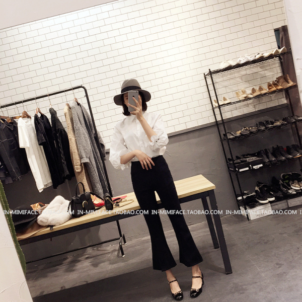 กางเกงขายาว 5 ส่วน ผ่าหน้า ผ้าใยสังเคราะห์ ยืดได้นิดหน่อย ไม่หนา พร้อมส่ง black