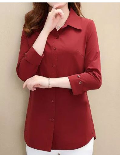 เสื้อเชิ้ตผู้หญิง เสื้อเชิ้ต แฟชั่น แขนยาว สีพื้น ใส่สบาย แบบสวย เสื้อเชิ้ตแขนยาว สีน้ำตาล สีแดง 648213