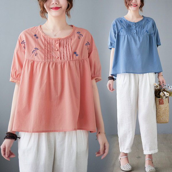 เสื้อลินินคนอ้วน เสื้อทีเชิ้ตคนอ้วนผู้หญิง เสื้อทีเชิ้ตตัวใหญ่ By Literary Plus size