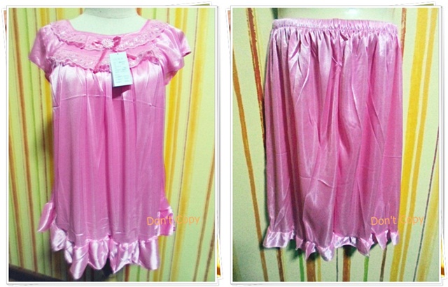 ชุดนอน ผ้าซาติน ผ้านุ่มลื่น สีชมพูเบจ บานเย็น s004