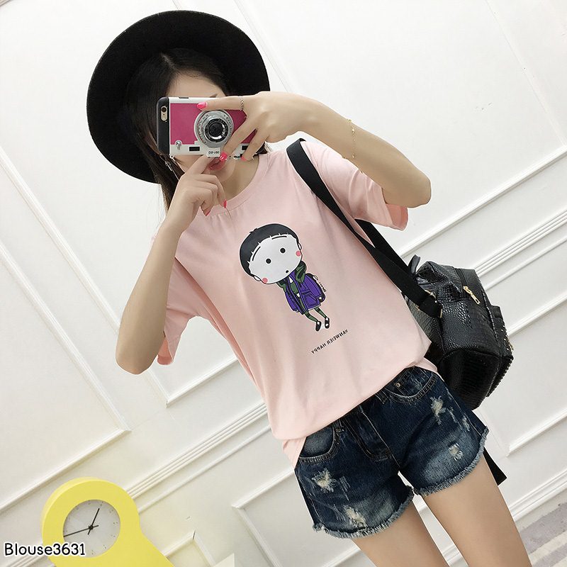 Blouse3846 รวมเสื้อยืดแฟชั่นเกาหลีหลายแบบหลายลาย ผ้าคอตตอนเนื้อดีใส่สบาย ผ้านุ่มน่าใส่ยืดหยุ่นได้เยอะ งานสวยแมทช์ง่าย ใส่กับอะไรก็เข้า