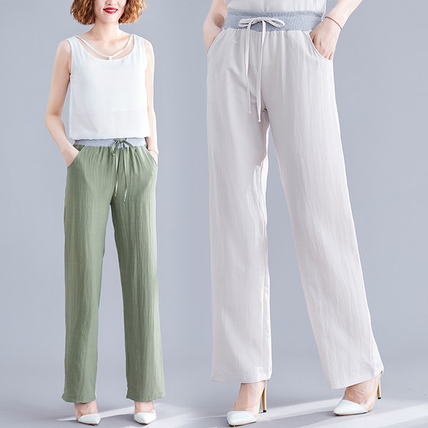 กางเกงผ้าลินิน กางเกงขายาว กางเกงผ้าลินินญี่ปุ่น กางเกงผ้าลินิน เอว ยางยืด By LZcotton and linen