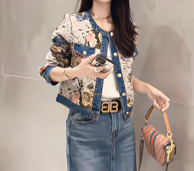 เสื้อยีนส์ Jacket ยีนส์ ผู้หญิง แบบมีลาย เสื้อแจ็คเก็ตยีนส์ ลาย ดอกกุหลาบ แบบสาวหวาน ปนเท่ เสื้อยีนส์ แขน 4 ส่วน 287550