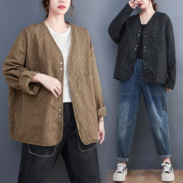 เสื้อทีเชิ้ตคนอ้วนผู้หญิงสไตล์คอตตอนลินินมีไซต์อก 47-48 นิ้ว