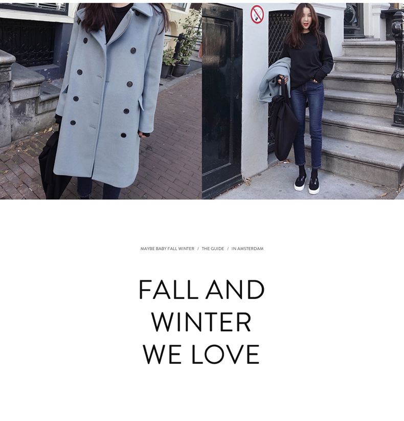 OverCoat เสื้อโค้ทกันหนาว สไตล์เกาหลี สีฟ้าอ่อน ตัวยาวแต่งกระดุมสองแถว บุซับในฟกันลม พร้อมส่ง สีฟ้าอ่อน L