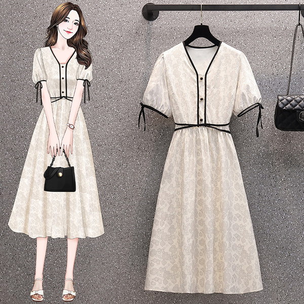 เดรสคนอ้วน เดรสสาวอวบ ชุดเดรสคนอ้วนวัยรุ่น สีขาว BY PLUS SIZE Girl