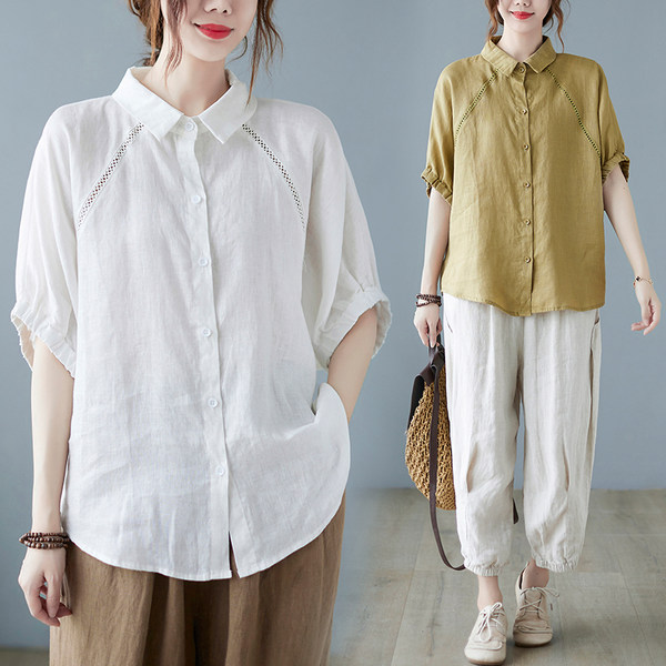 เสื้อลินินคนอ้วน เสื้อทีเชิ้ตคนอ้วนผู้หญิง เสื้อทีเชิ้ตตัวใหญ่ By Literary Plus size