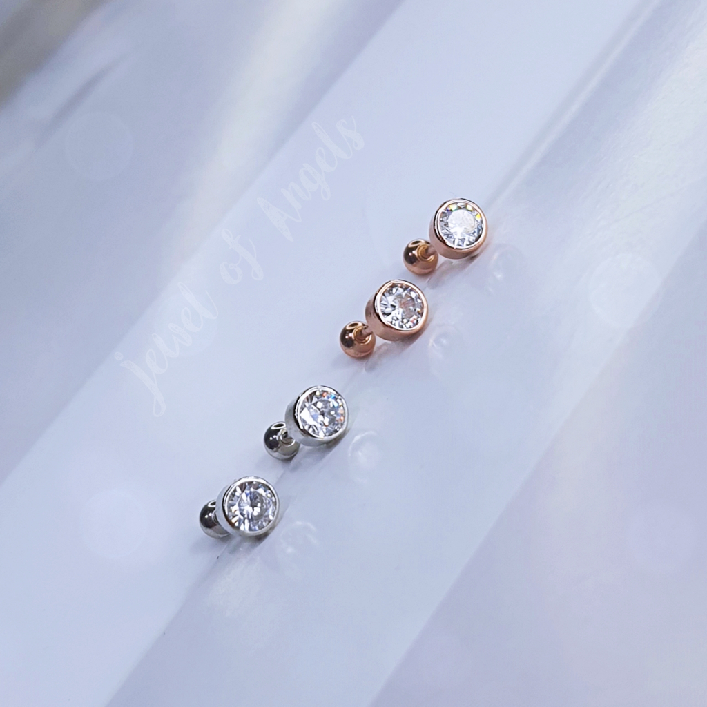 ต่างหูเงินแท้ S925 รุ่น Moon ต่างหูก้านเสียบ จิวกลม เพชรCZ แป้นหลังบอลกลม สีเงิน สีพิงค์โกลด์ ตุ้มหูมินิมอล